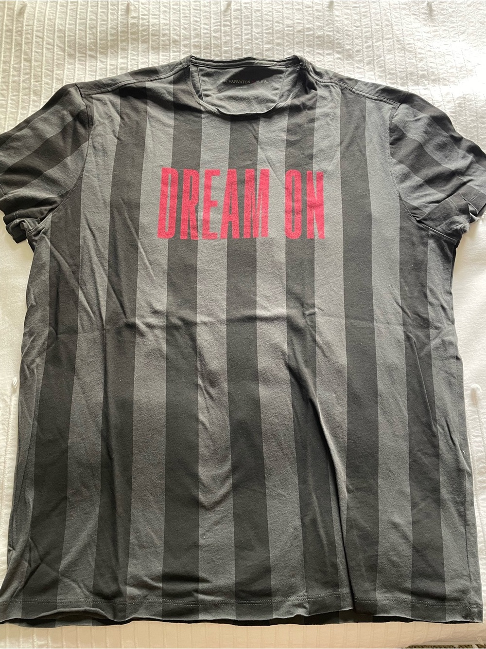 John Varvatos Black & Charcoal Striped Tee with Red AEROSMITH Print - Picture 3 of 8